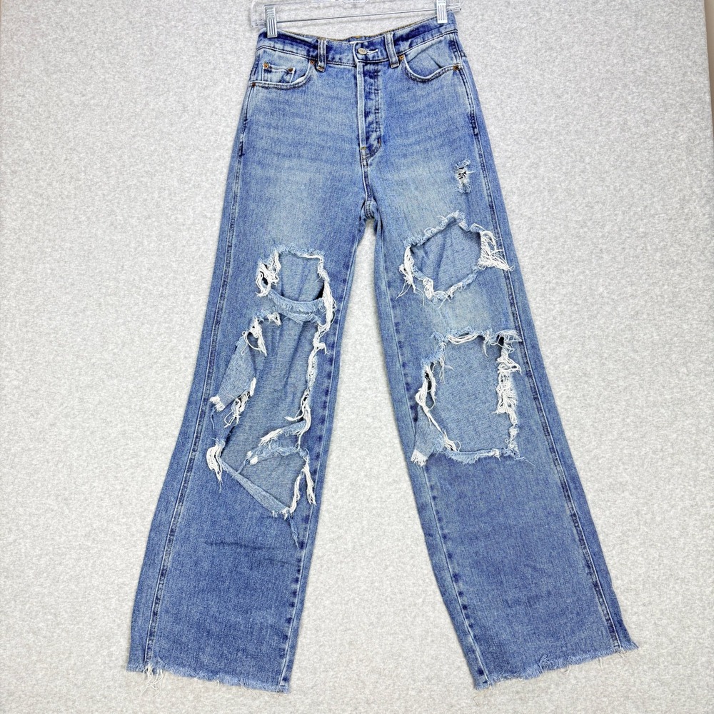 PacSun Baggy Jean Women 25 Blue Distressed Wide Leg Denim Y2K Grunge Streetwear